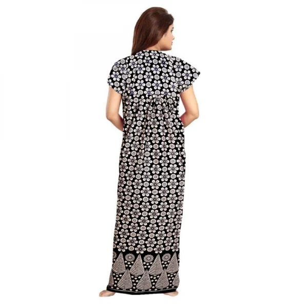 Generic Women's Cotton Printed Maxi Nighty (Black) - Image 2