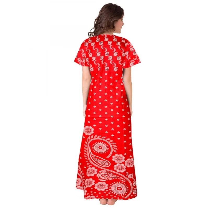 Alternative view of Women's Cotton Printed Maxi Nighty (Red)
