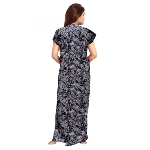 Women's Cotton Printed Maxi Nighty (Grey) - Image 3