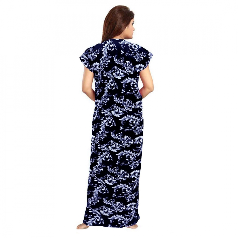 Women's Cotton Printed Maxi Nighty (Blue) - Image 3