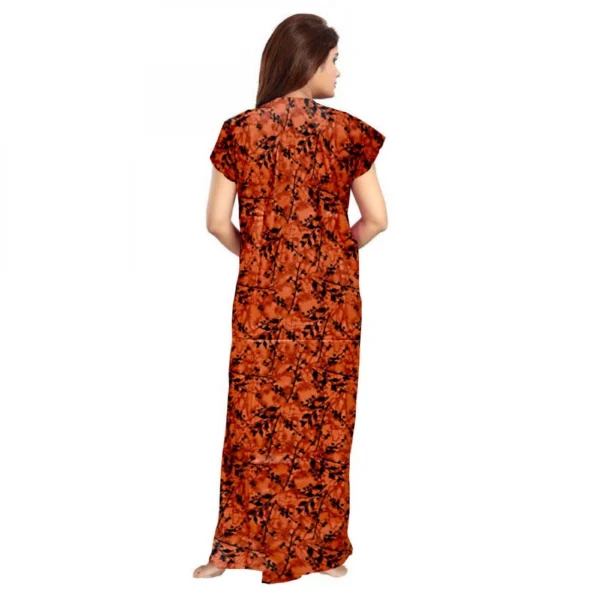 Women's Cotton Printed Maxi Nighty (Orange) - Image 3