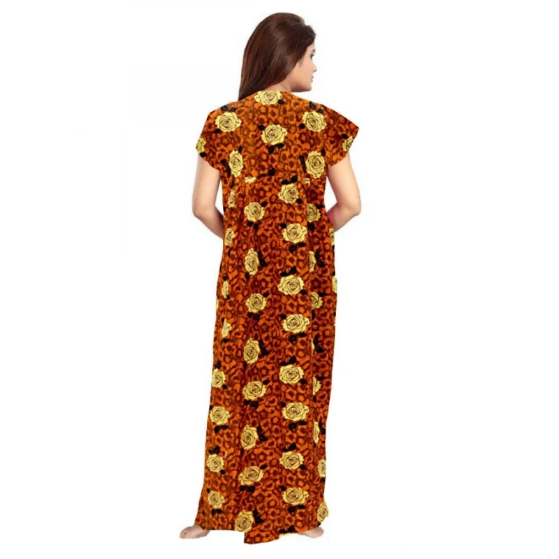 Alternative view of Women's Cotton Printed Maxi Nighty (Mustard)