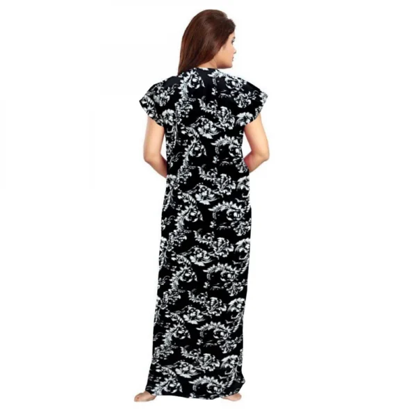 Women's Cotton Printed Maxi Nighty (Black) - Image 3