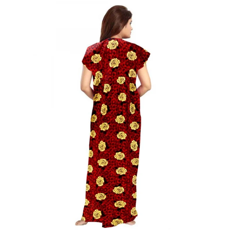 Alternative view of Women's Cotton Printed Maxi Nighty (Maroon)