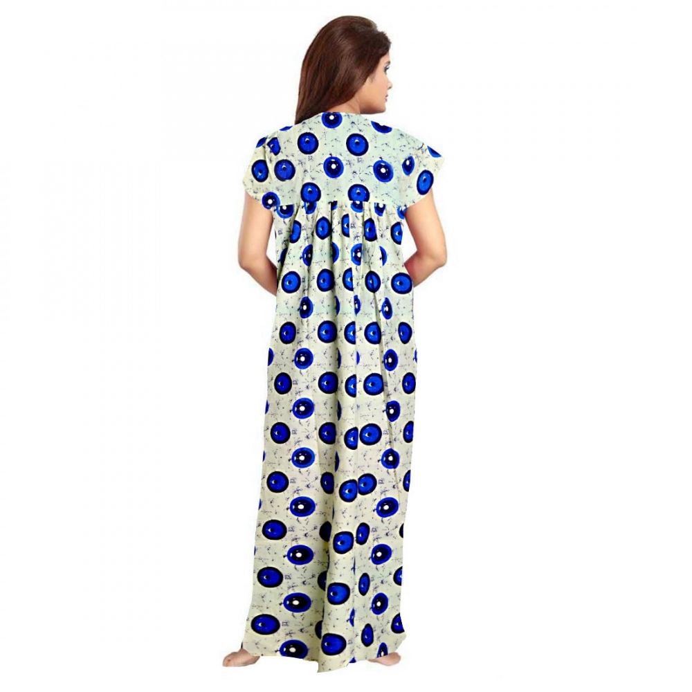 Women's Cotton Printed Maxi Nighty (Off White) - Image 3