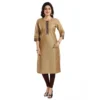 Generic Women's 3/4th Sleeve Silk Blend Tunic Long Kurti (Beige)