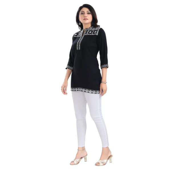 Generic Women's 3/4th Sleeve Viscose Tunic Short Top (Black) - Image 2