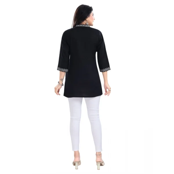 Generic Women's 3/4th Sleeve Viscose Tunic Short Top (Black) - Image 6