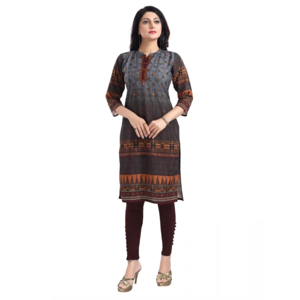 Generic Women's 3/4th Sleeve Cotton Blend Tunic Long Kurti (Brown) - Image 2