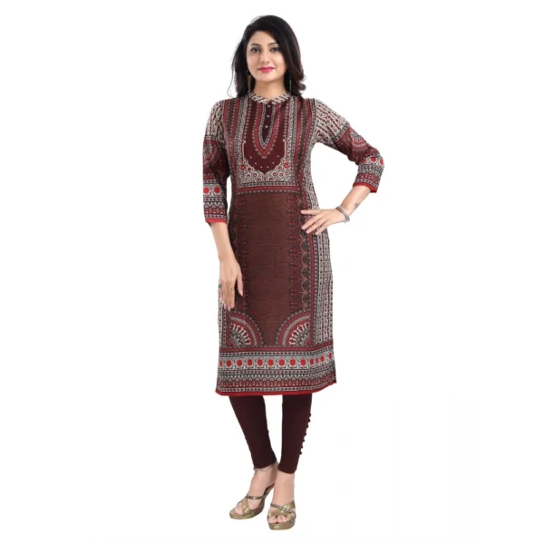 Generic Women's 3/4th Sleeve Masleen Tunic Long Kurti (Brown) - Image 3