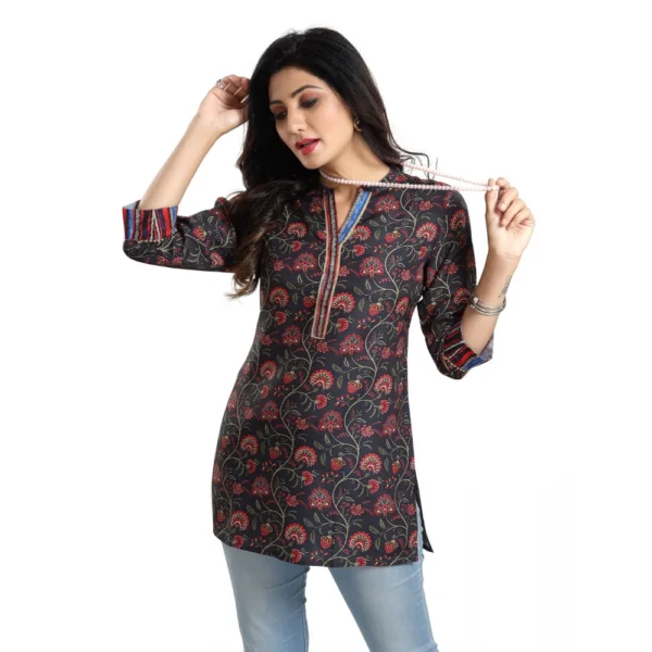 Generic Women's 3/4th Sleeve Viscose Blend Tunic Short Top (Black) - Image 4
