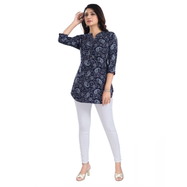 Generic Women's 3/4th Sleeve Polyester Tunic Short Top (Blue) - Image 4