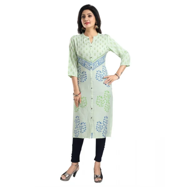 Generic Women's 3/4th Sleeve Viscose Blend Tunic Long Kurti (Green) - Image 4