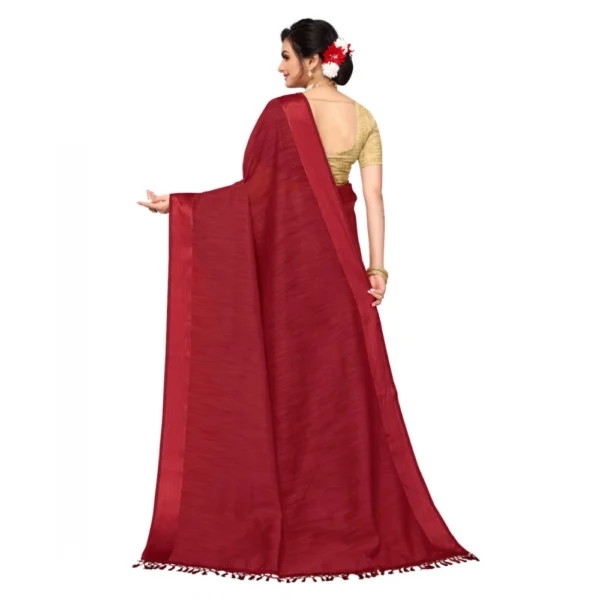 Generic Women's Cotton Blend Stripe Pattern Sarees (Maroon, 5-6 Mtrs) - Image 2