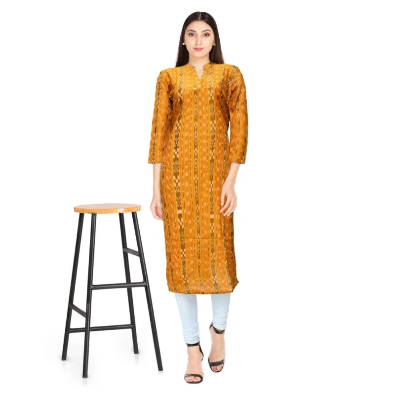 Alternative view of Generic Women's Sambalpuri Certified Handloom Cotton Straight Kurti (Mustard Yellow)
