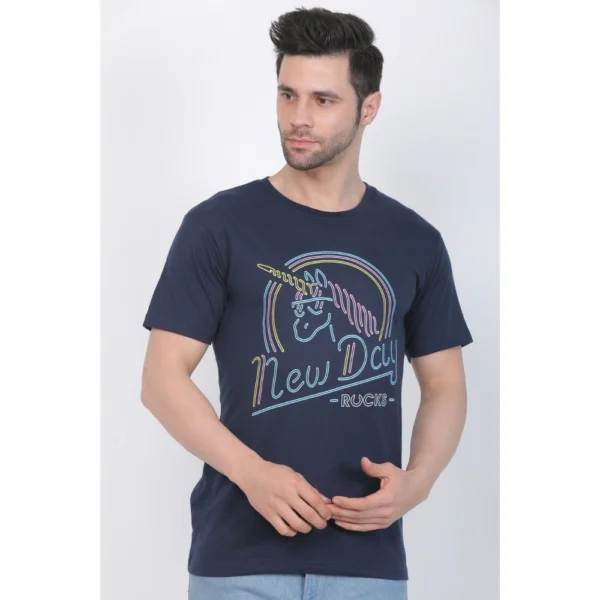 Men's Cotton Jersey Round Neck Printed Tshirt (Navy) - Image 3