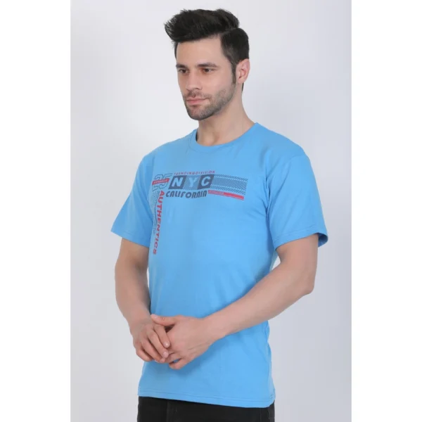 Men's Cotton Jersey Round Neck Printed Tshirt (Turquoise Blue) - Image 8