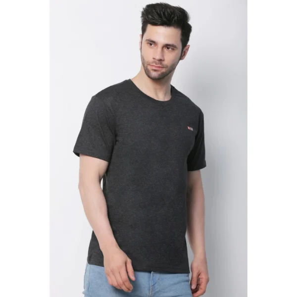 Men's Cotton Jersey Round Neck Plain Tshirt (Charcoal Melange) - Image 6