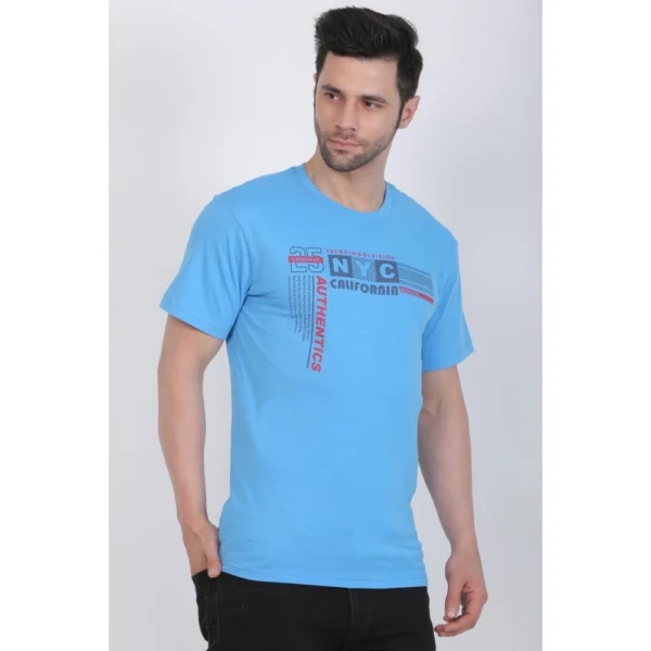 Men's Cotton Jersey Round Neck Printed Tshirt (Turquoise Blue) - Image 5