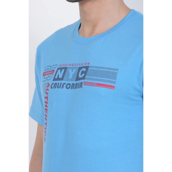 Men's Cotton Jersey Round Neck Printed Tshirt (Turquoise Blue) - Image 4
