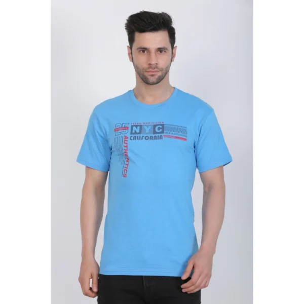 Men's Cotton Jersey Round Neck Printed Tshirt (Turquoise Blue) - Image 6