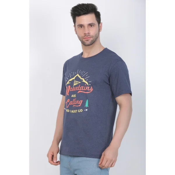 Men's Cotton Jersey Round Neck Printed Tshirt (Blue Melange) - Image 4