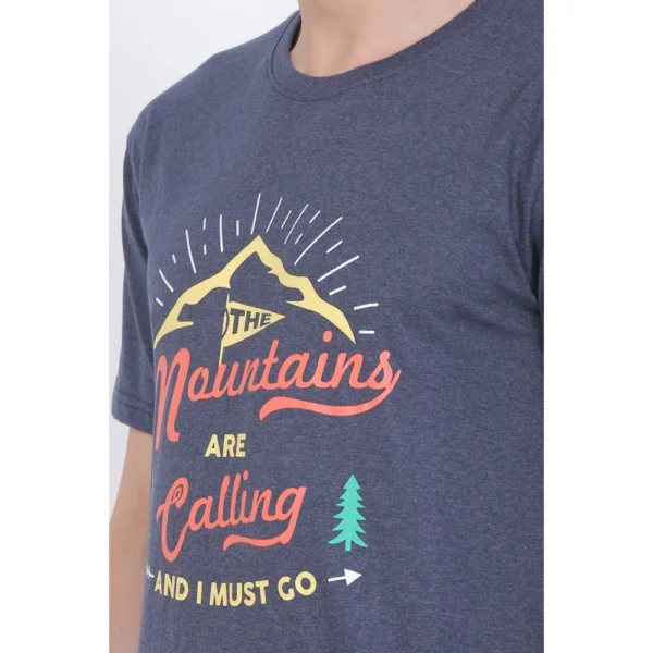 Men's Cotton Jersey Round Neck Printed Tshirt (Blue Melange) - Image 6