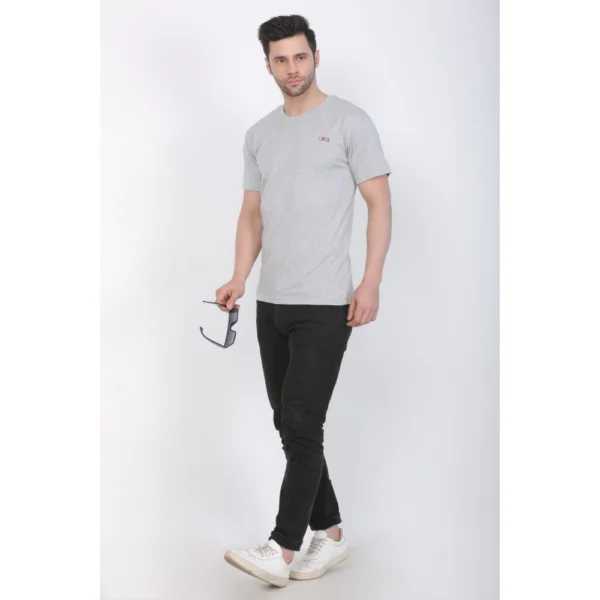 Men's Cotton Jersey Round Neck Plain Tshirt (Grey Melange) - Image 3