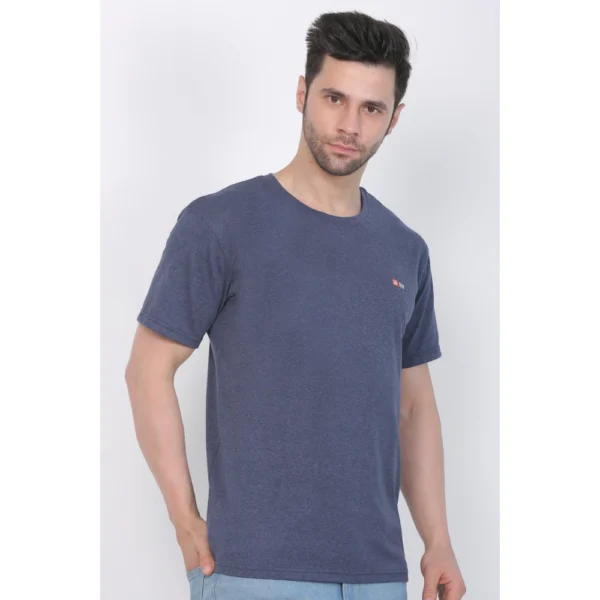 Men's Cotton Jersey Round Neck Plain Tshirt (Blue Melange) - Image 6
