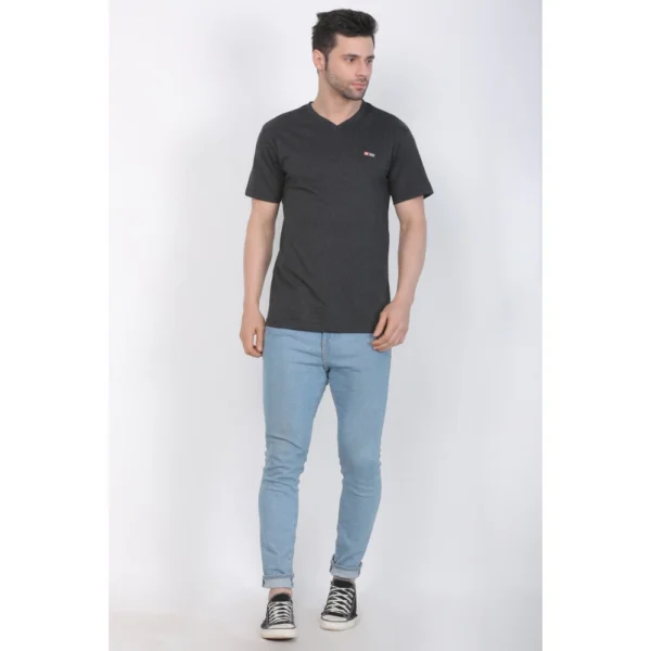 Men's Cotton Jersey V Neck Plain Tshirt (Charcoal Melange) - Image 4