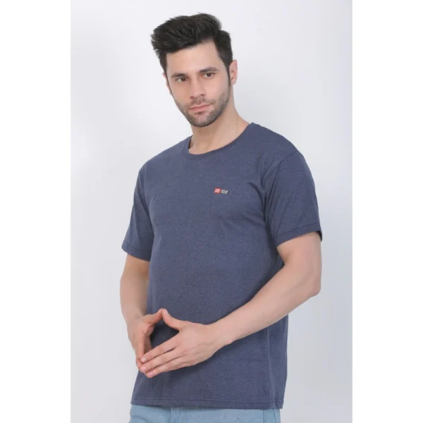 Men's Cotton Jersey Round Neck Plain Tshirt (Blue Melange) - Image 8