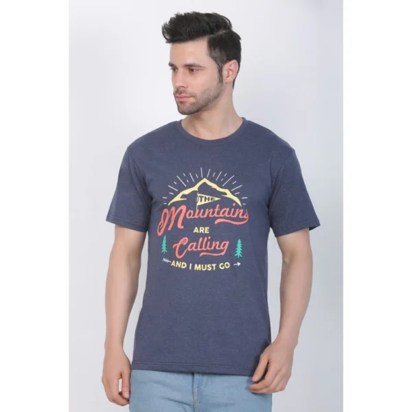 Men's Cotton Jersey Round Neck Printed Tshirt (Blue Melange) - Image 3