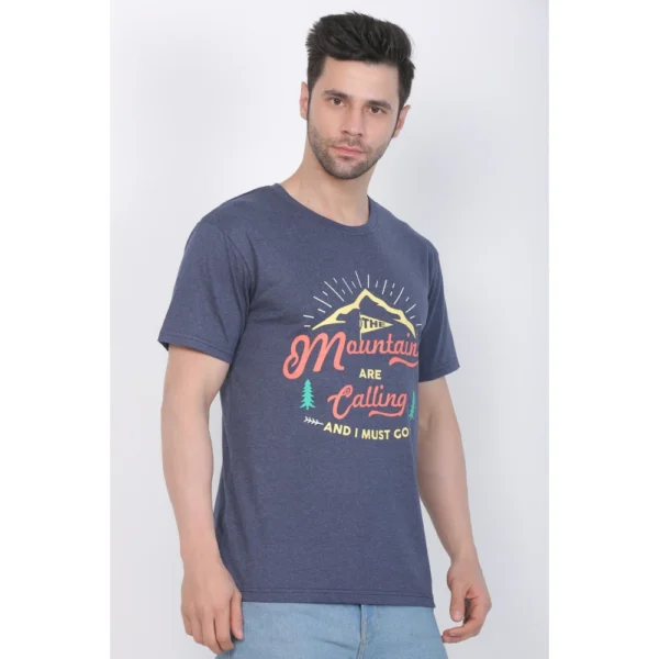 Men's Cotton Jersey Round Neck Printed Tshirt (Blue Melange) - Image 8