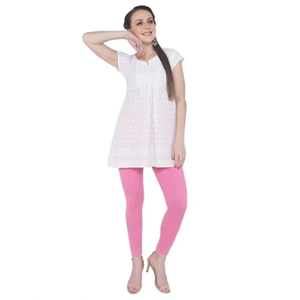 Generic Women's Cotton Stretchable Skin Fit Ankle Length Leggings (Pink) - Image 2