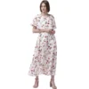 Generic Women's Crepe Floral Half Sleeves Full Length Gown(White)