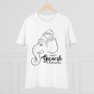 Alternative view of Men's PC Cotton Ganesh Printed T Shirt (Color: White, Thread Count: 180GSM)