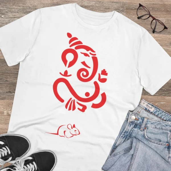 Men's PC Cotton Ganesh Printed T Shirt (Color: White, Thread Count: 180GSM) - Image 3