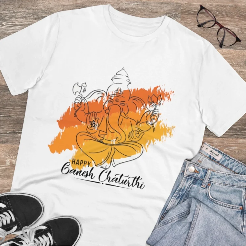 Men's PC Cotton Ganesh Printed T Shirt (Color: White, Thread Count: 180GSM) - Image 4