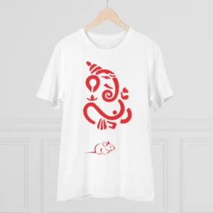 Alternative view of Men's PC Cotton Ganesh Printed T Shirt (Color: White, Thread Count: 180GSM)