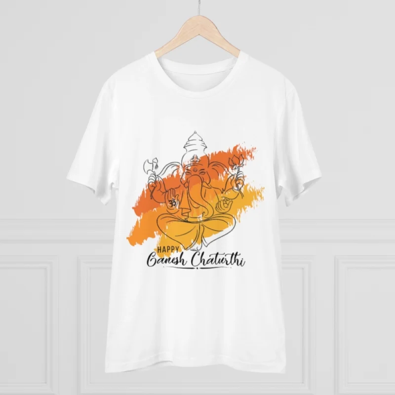 Men's PC Cotton Ganesh Printed T Shirt (Color: White, Thread Count: 180GSM) - Image 5