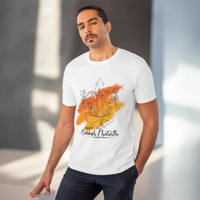 Men's PC Cotton Ganesh Printed T Shirt (Color: White, Thread Count: 180GSM) - Image 2