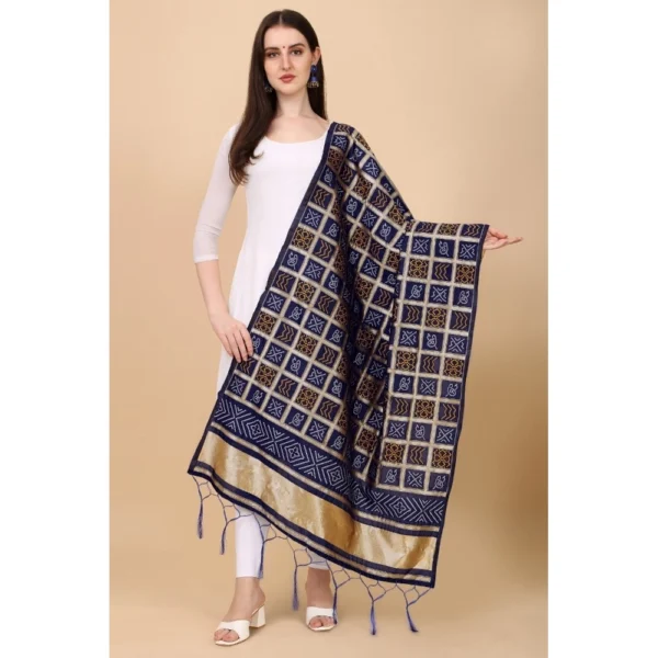 Generic Women's Silk Pure weaving Work Duppatta (Navy Blue, Length: 2-2.3 Mtrs) - Image 3