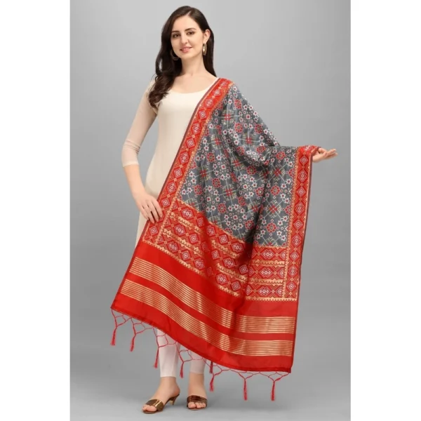 Generic Women's Silk Pure weaving Work Duppatta (Grey, Length: 2-2.3 Mtrs) - Image 2