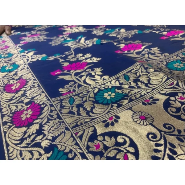 Generic Women's Silk Pure Zari weaving Duppatta (Navy Blue, Length: 2-2.3 Mtrs) - Image 2