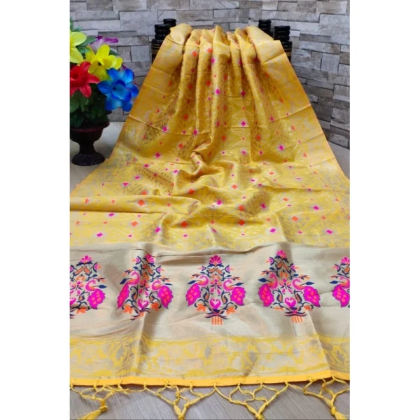 Generic Women's Silk Pure Zari weaving Duppatta (Mustard Yellow, Length: 2-2.3 Mtrs) - Image 2