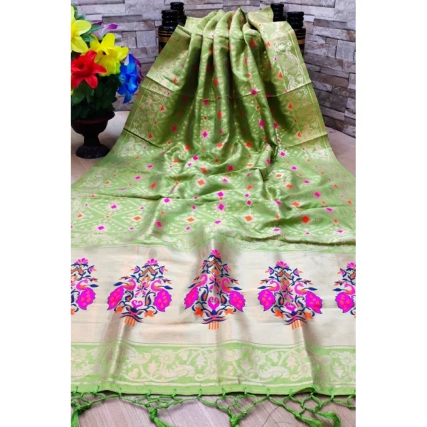 Generic Women's Silk Pure Zari weaving Duppatta (Light Green, Length: 2-2.3 Mtrs) - Image 2
