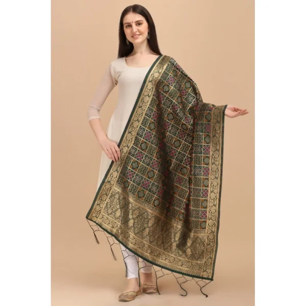 Generic Women's Silk Pure weaving Work Duppatta (Green, Length: 2-2.3 Mtrs) - Image 2