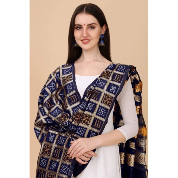 Generic Women's Silk Pure weaving Work Duppatta (Navy Blue, Length: 2-2.3 Mtrs) - Image 2