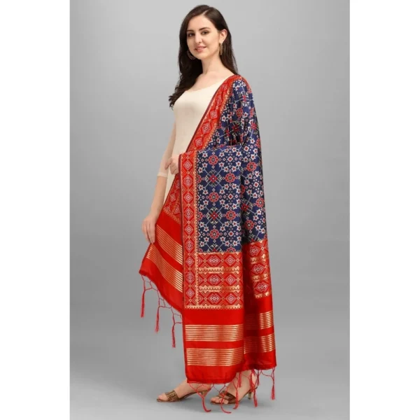 Generic Women's Silk Pure weaving Work Duppatta (Navy Blue, Length: 2-2.3 Mtrs) - Image 2