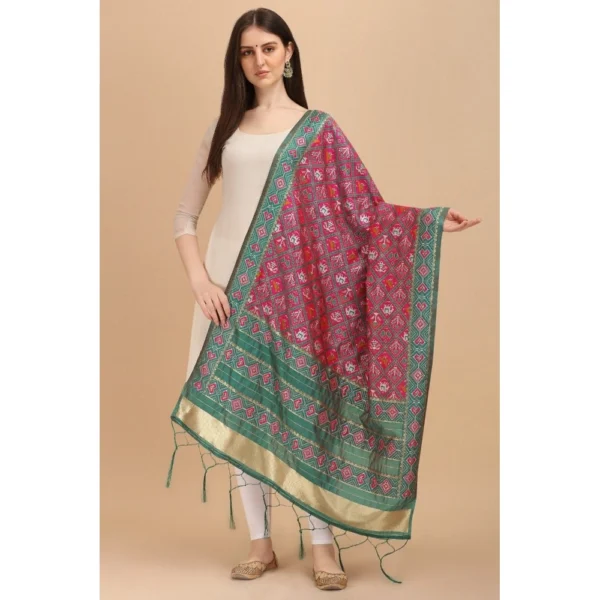 Generic Women's Silk Pure Zari weaving Duppatta (Purple, Length: 2-2.3 Mtrs) - Image 2